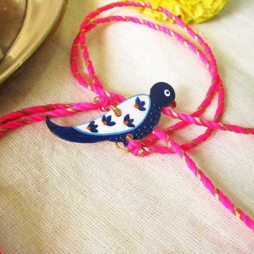 Parrot rakhi and lumba set
