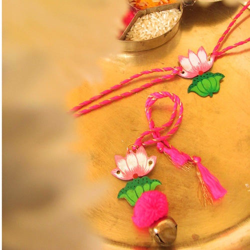 pichwai lotus rakhi and lumba set