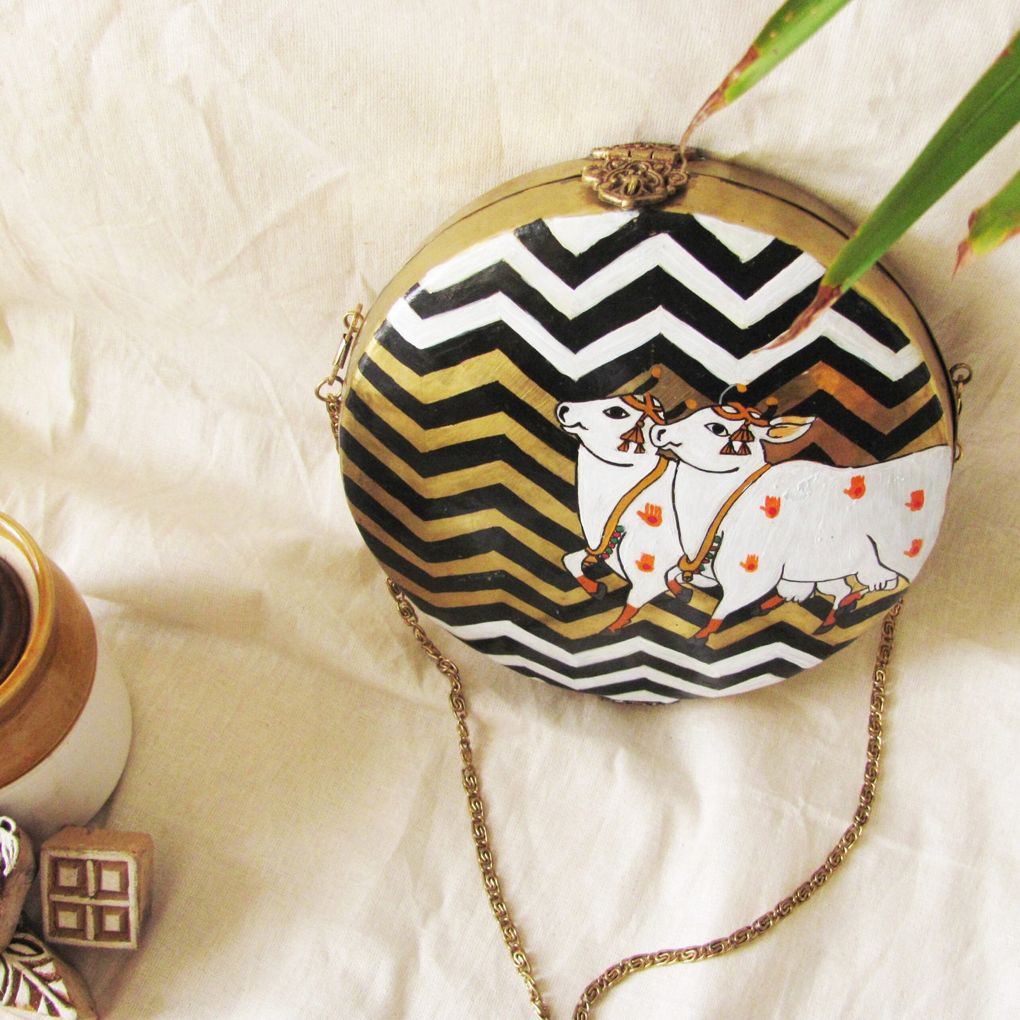 Pichwai chevron brass bag