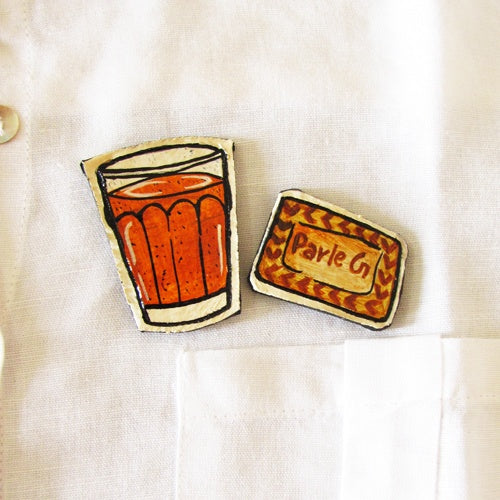 Chai and parle g set of brooch