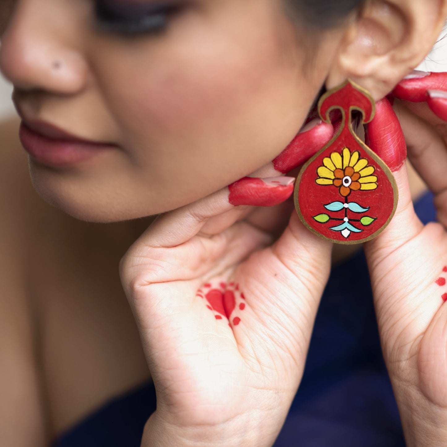 Red block print earring