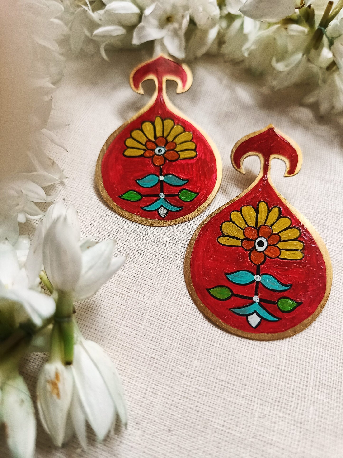 Red block print earring