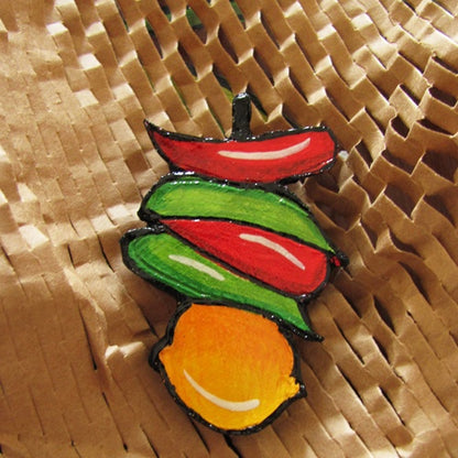 Nimbu mirchi brooch