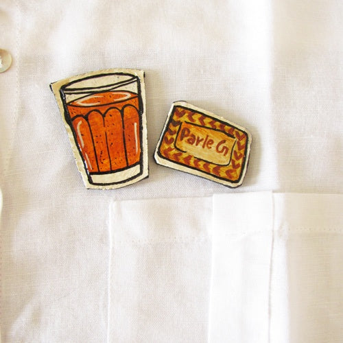 Chai and parle g set of brooch